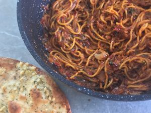 Spaghetti Calabrese & Garlic Bread offers a modern twist on a classic favourite