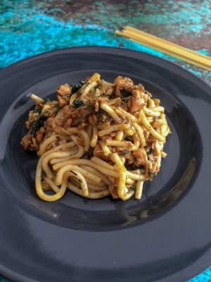 spicy salmon spaghetti