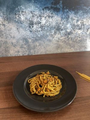 spicy salmon spaghetti